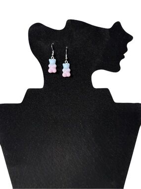 Pastel Gummy Bear Drop Earrings - Pink & Blue